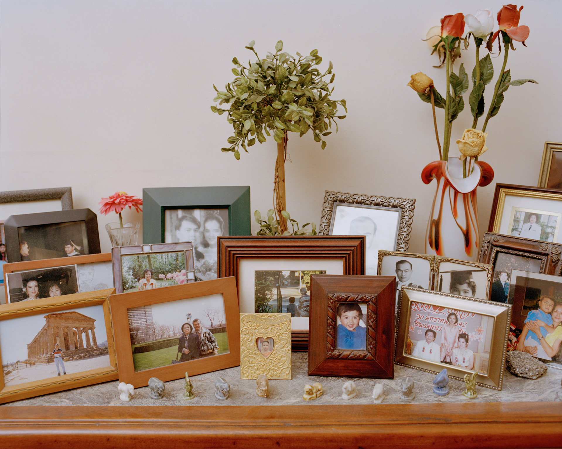 Framed photos on a table